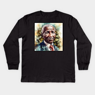 George Washington Carver Watercolor Portrait for Black History Month Kids Long Sleeve T-Shirt